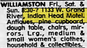 Williamston Inn (Indian Head Motel) - Oct 1989 Ad